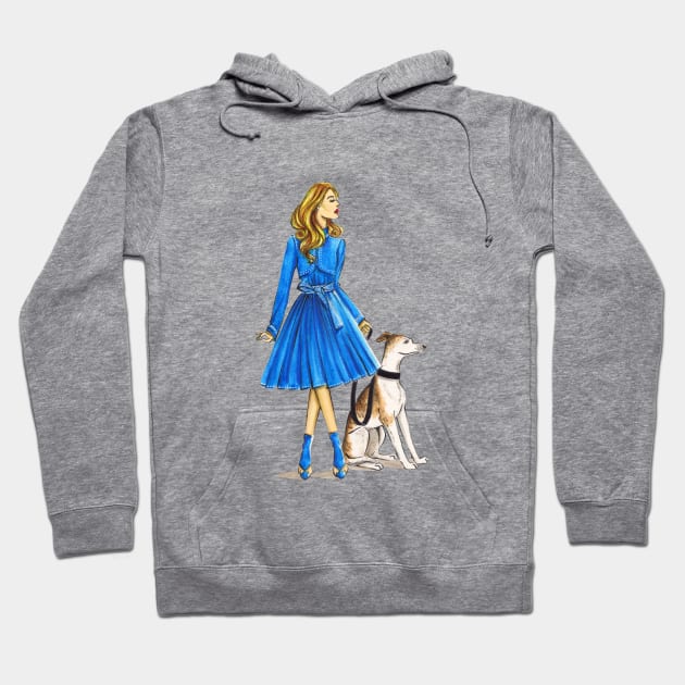 Lady in Blue and Her Dog Hoodie by Ji Illustrator